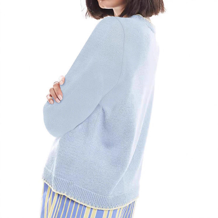 Color-block Long-sleeve Crew-neck Pullover Sweater