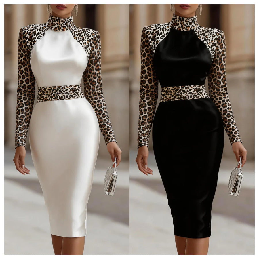 Sexy High-neck Waist-cinching Midi Sheath Evening Dress