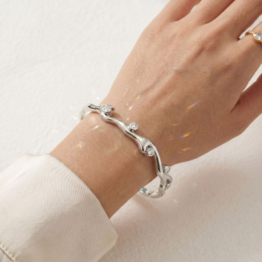 Copper Bangle with Zircon Inlays - Stylish & Secure