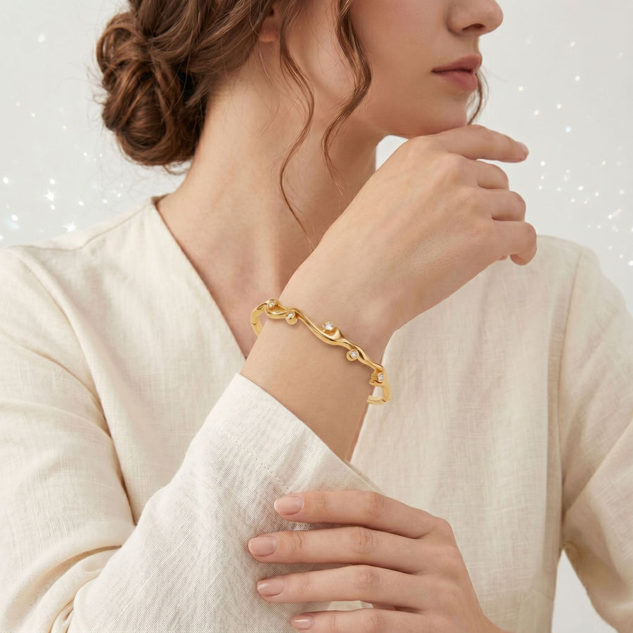 Copper Bangle with Zircon Inlays - Stylish & Secure