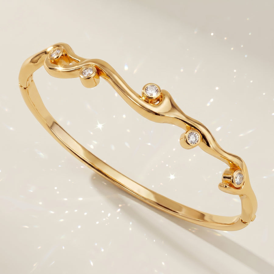 Copper Bangle with Zircon Inlays - Stylish & Secure