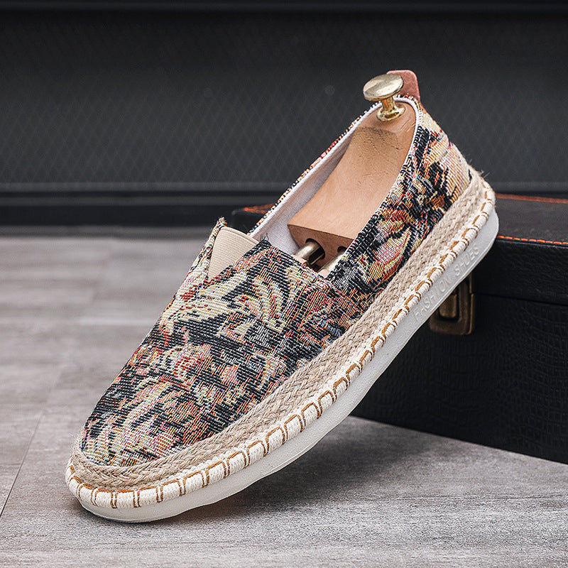 Slip-on Casual Fisherman Shoes with Floral Embroidery