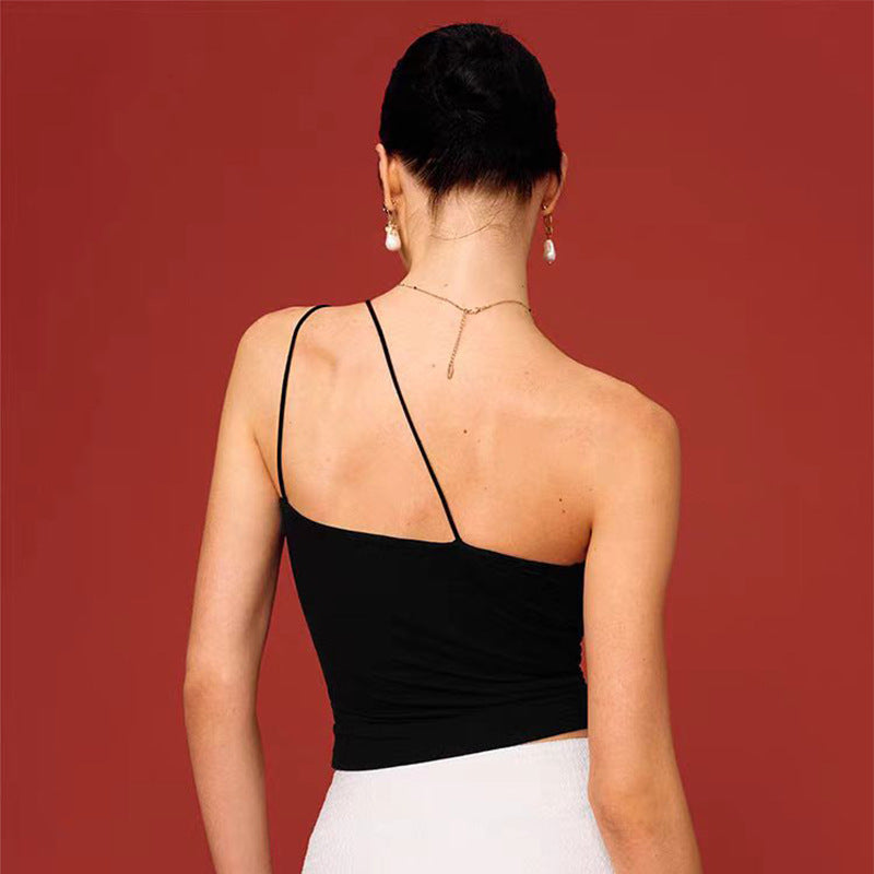 Yoga Tank Top with Single-shoulder Strap & Gemstone Accents