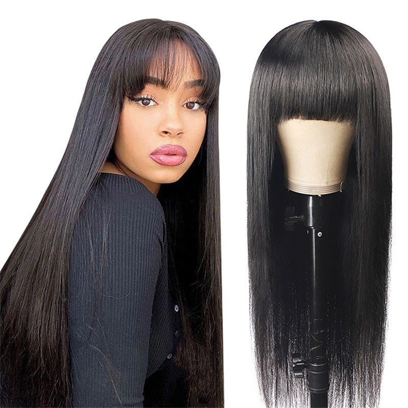 Women's Long Straight Synthetic Wig with Bangs - Heat Resistant