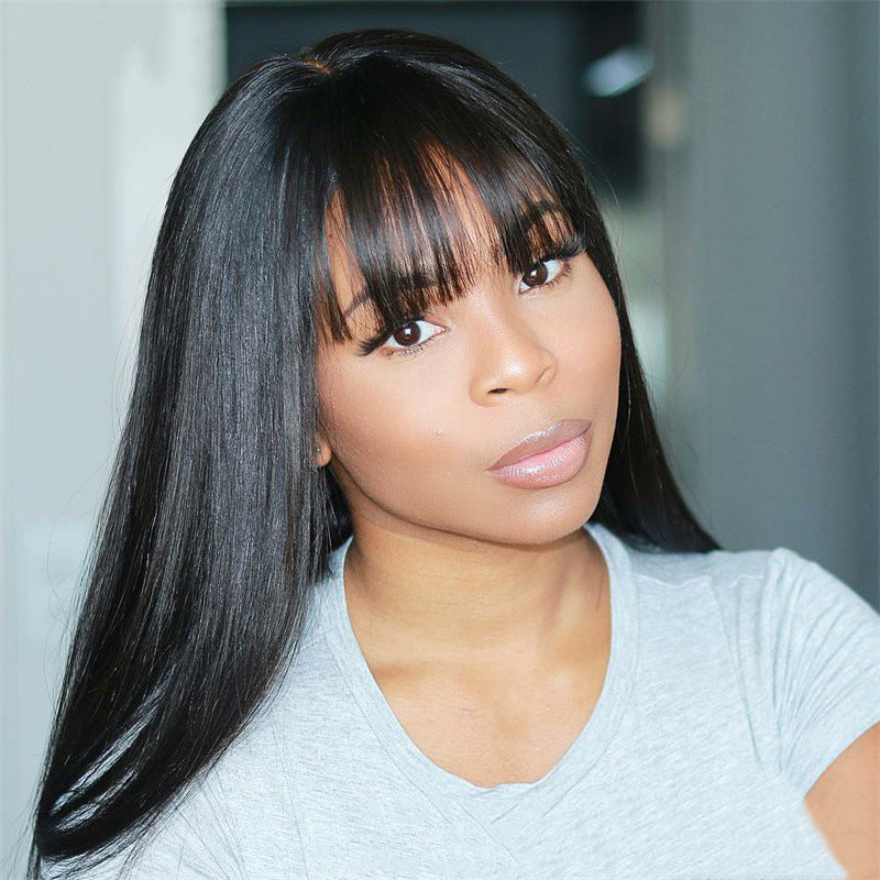 Women's Long Straight Synthetic Wig with Bangs - Heat Resistant