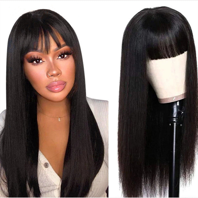Women's Long Straight Synthetic Wig with Bangs - Heat Resistant