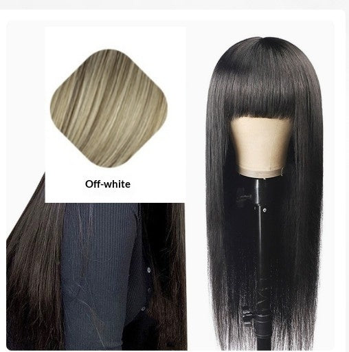 Women's Long Straight Synthetic Wig with Bangs - Heat Resistant