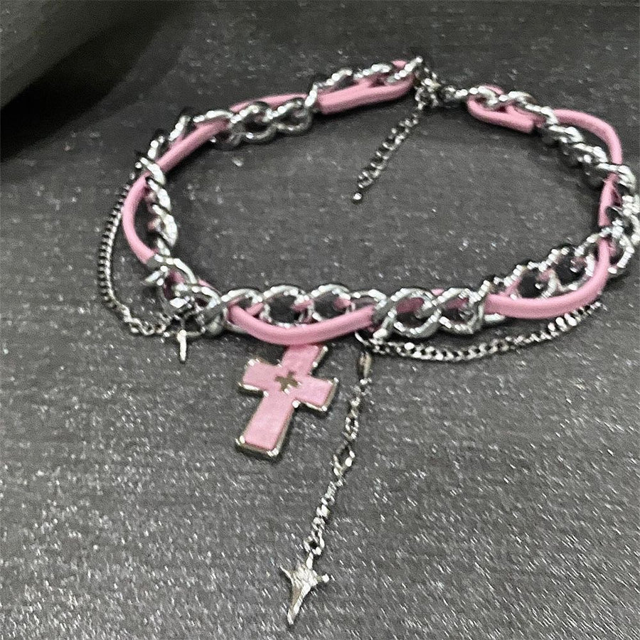 Heart Pendant Spliced Chain Choker Necklace for Daily Wear