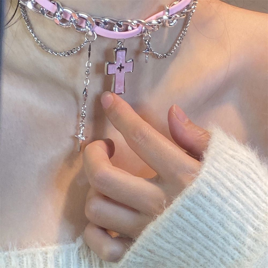 Heart Pendant Spliced Chain Choker Necklace for Daily Wear