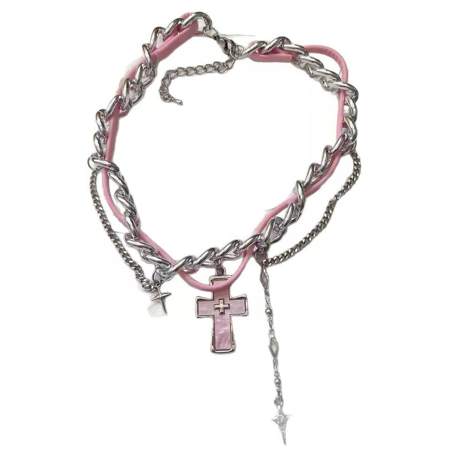 Heart Pendant Spliced Chain Choker Necklace for Daily Wear