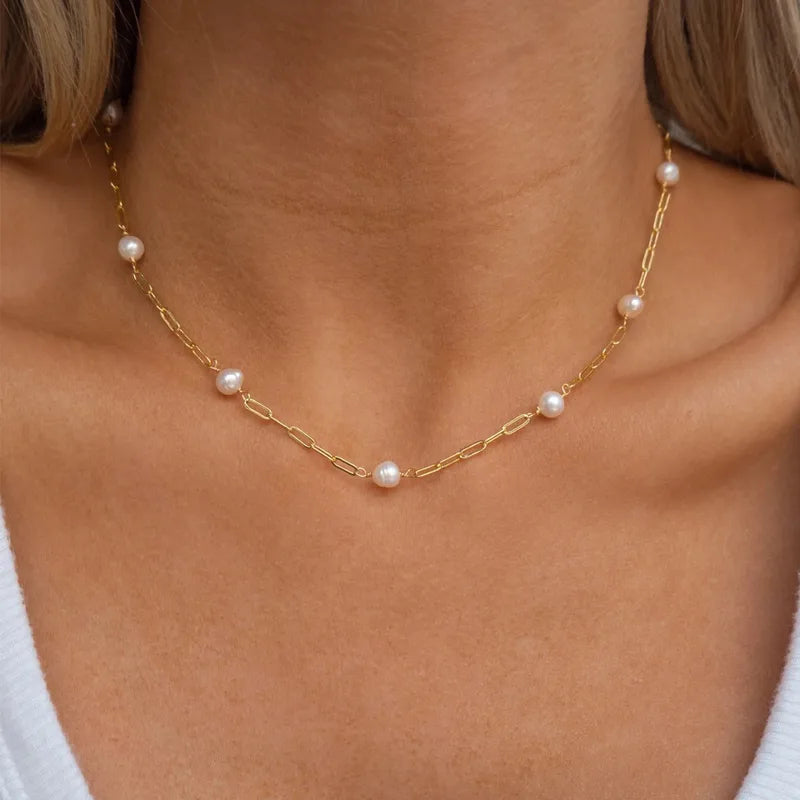 Elegant Pearl Design Necklace for Women in 316L Stainless Steel