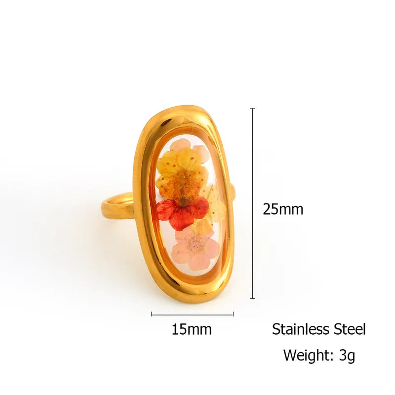 316L Stainless Steel Resin Flower Waterproof Stacking Rings