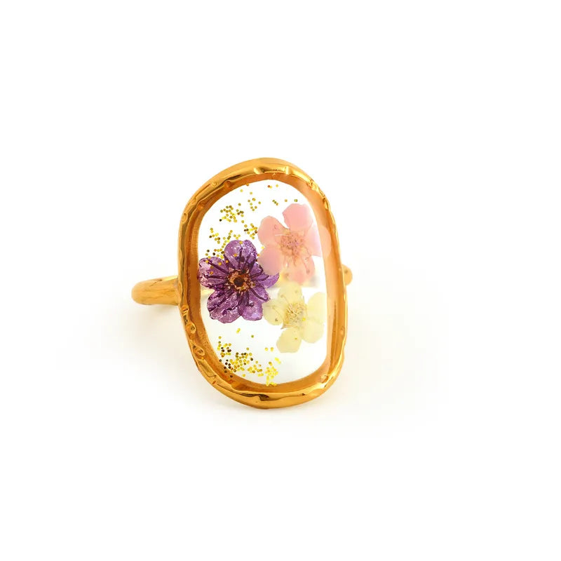 316L Stainless Steel Resin Flower Waterproof Stacking Rings