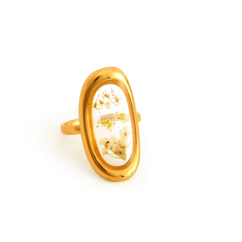 316L Stainless Steel Resin Flower Waterproof Stacking Rings