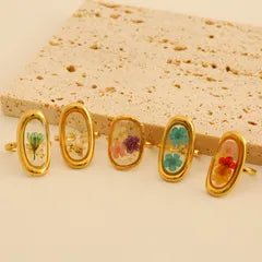 316L Stainless Steel Resin Flower Waterproof Stacking Rings