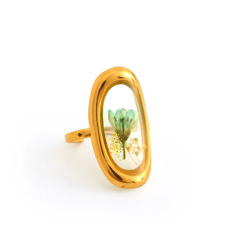 316L Stainless Steel Resin Flower Waterproof Stacking Rings