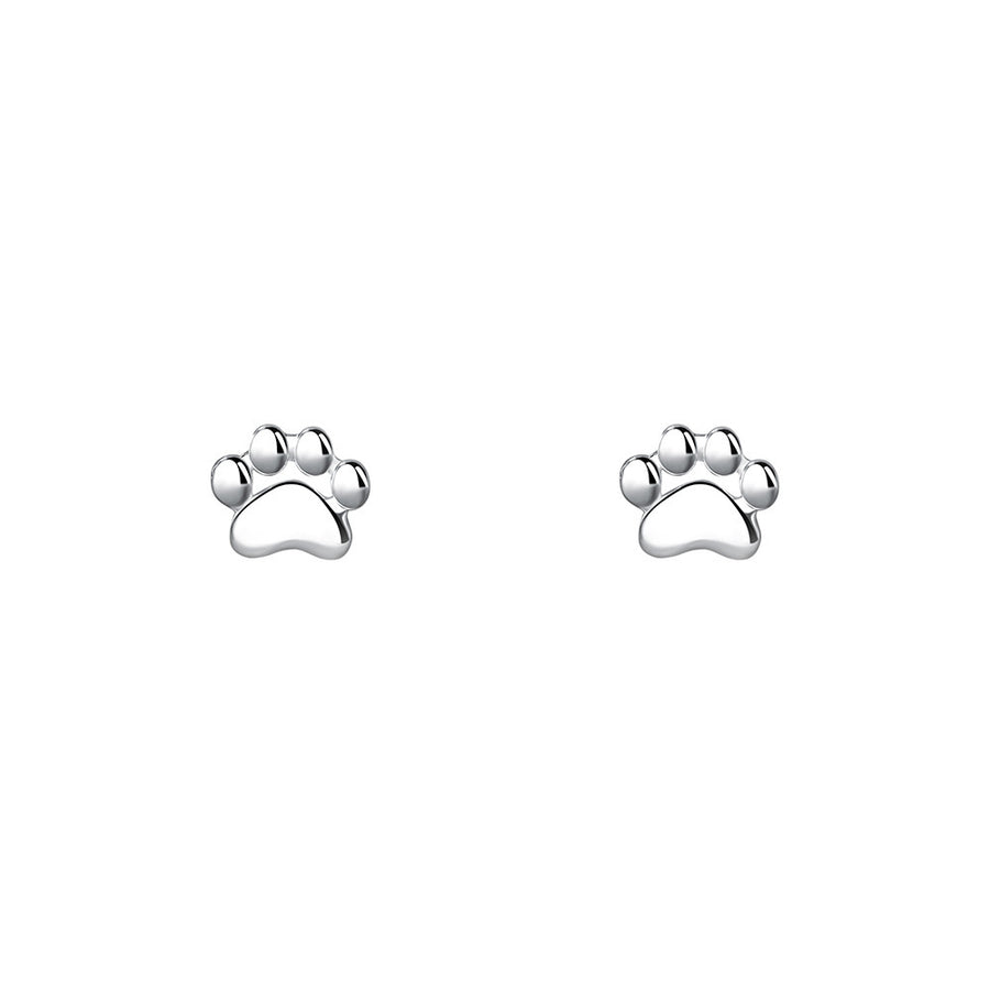 S999 Sterling Silver Cat Paw Print Stud Earrings for Women