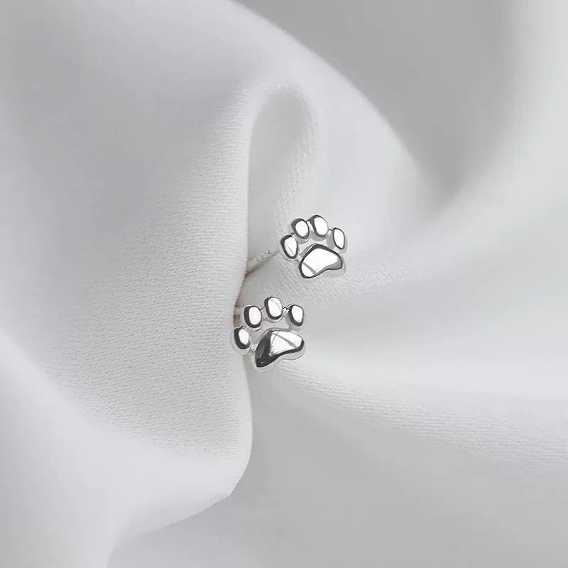 S999 Sterling Silver Cat Paw Print Stud Earrings for Women