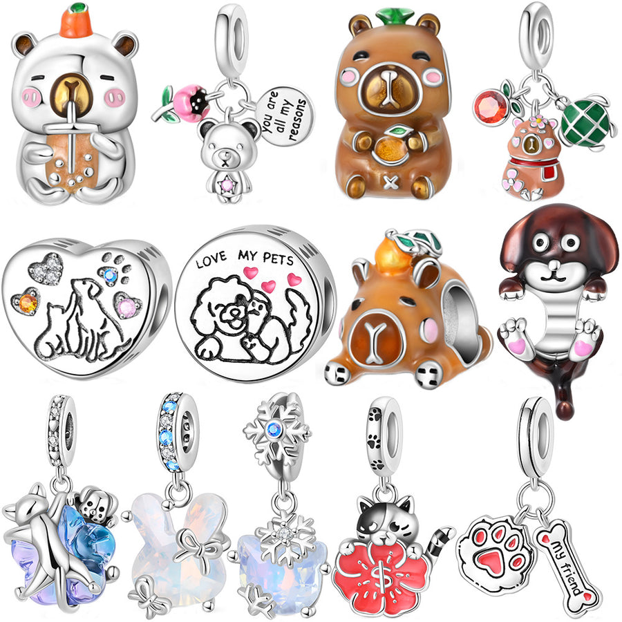 Silver-Plated Cute Pet Animal Beaded Bracelet for Women