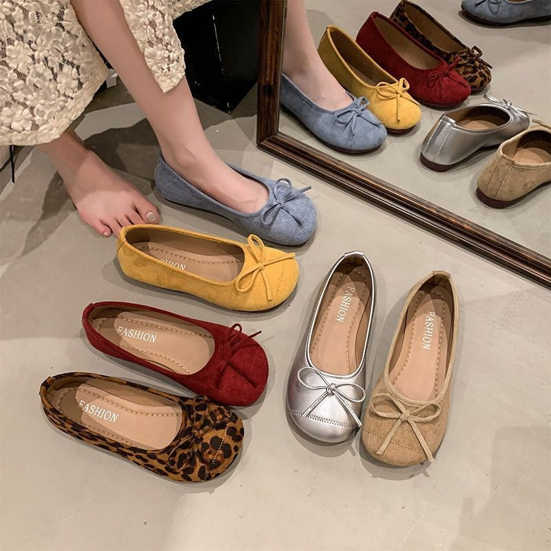 Scoop-toe Shoes Evening Breeze Bow Detail Red Flats