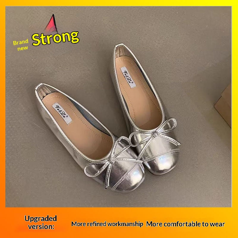 Scoop-toe Shoes Evening Breeze Bow Detail Red Flats