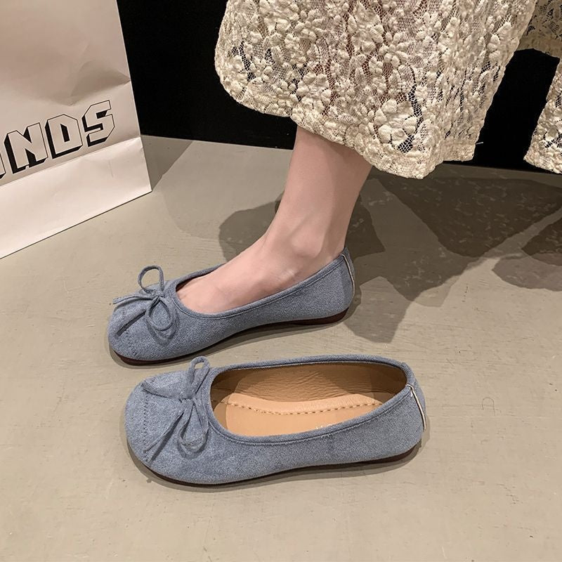 Scoop-toe Shoes Evening Breeze Bow Detail Red Flats