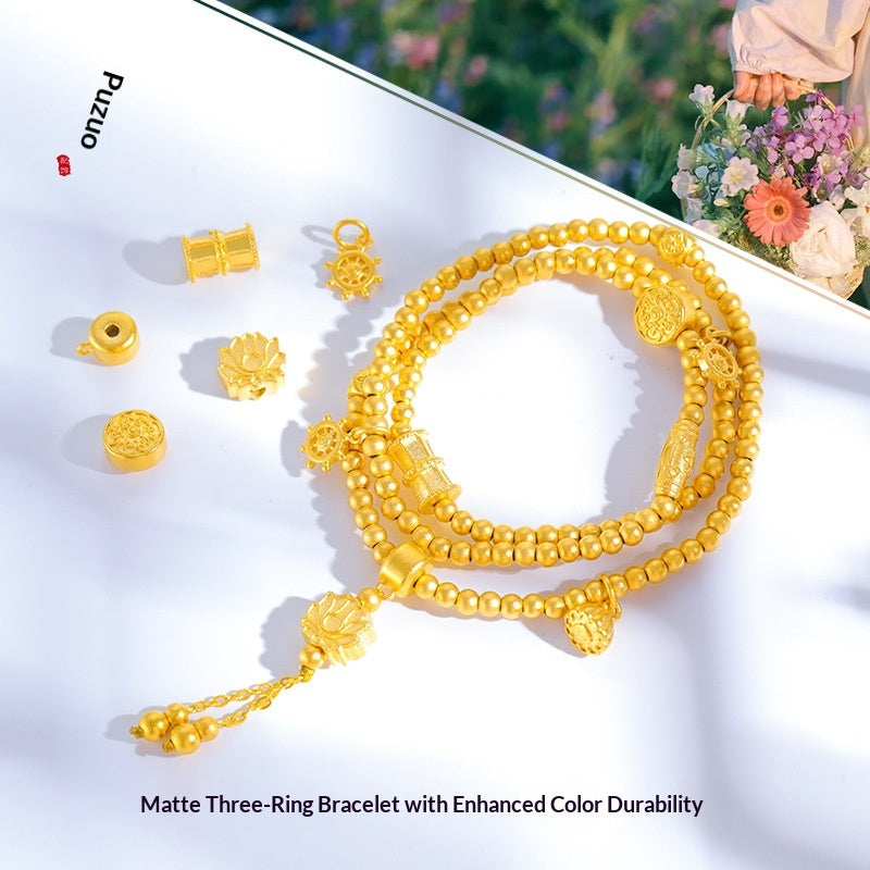 Matte Gold Sand Triple-Loop Bracelet for Women