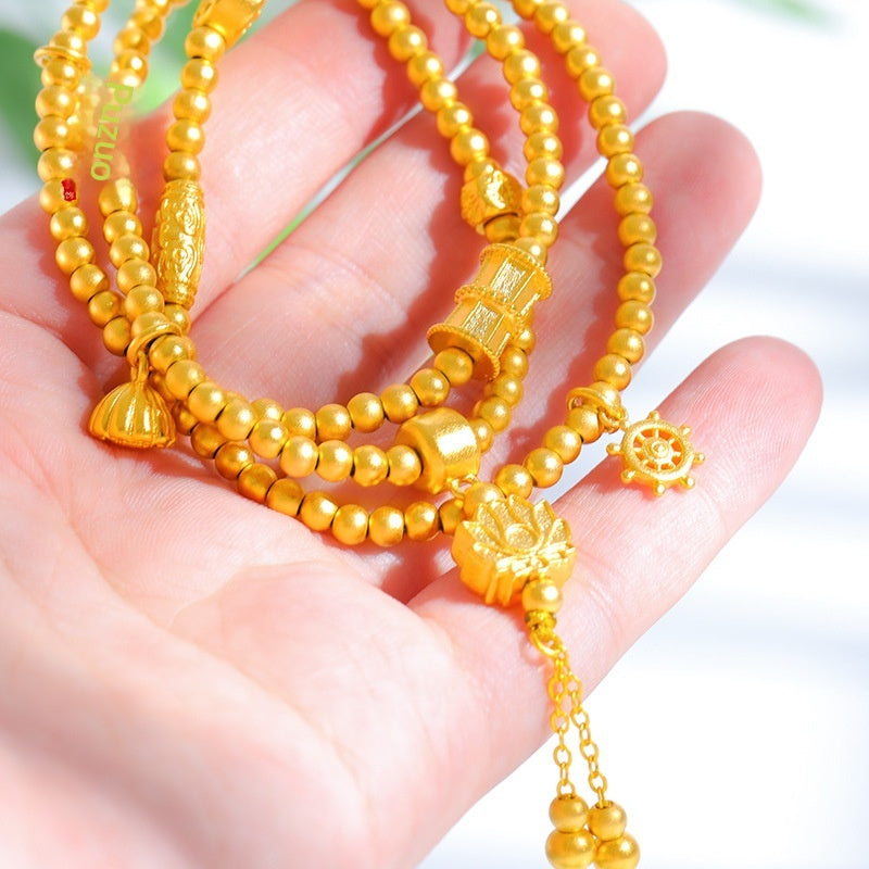 Matte Gold Sand Triple-Loop Bracelet for Women