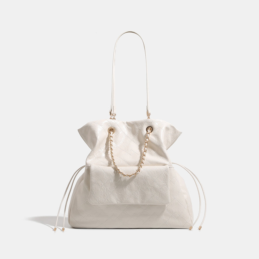 Preppy-style Oil-waxed Leather Quilted Chain Backpack for Women