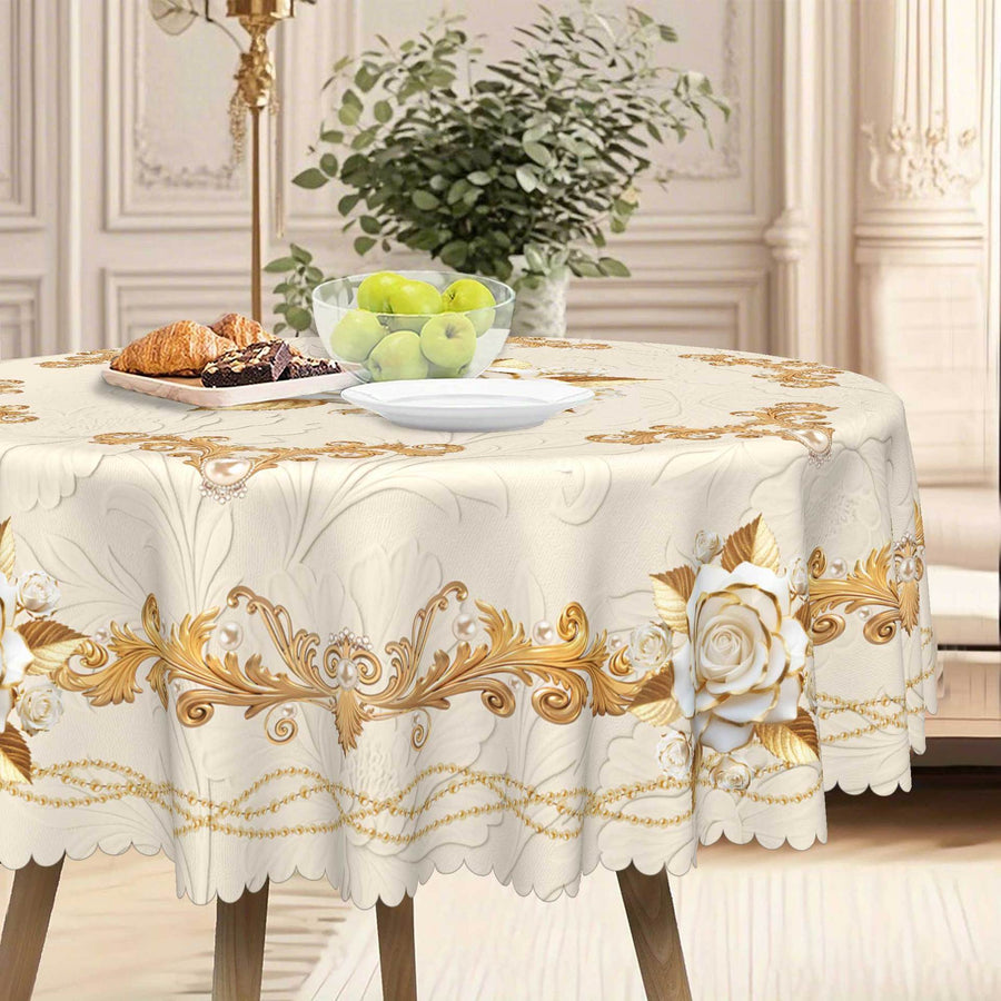 High-end Tablecloth with Rose Motif and Gold Foil Embossing