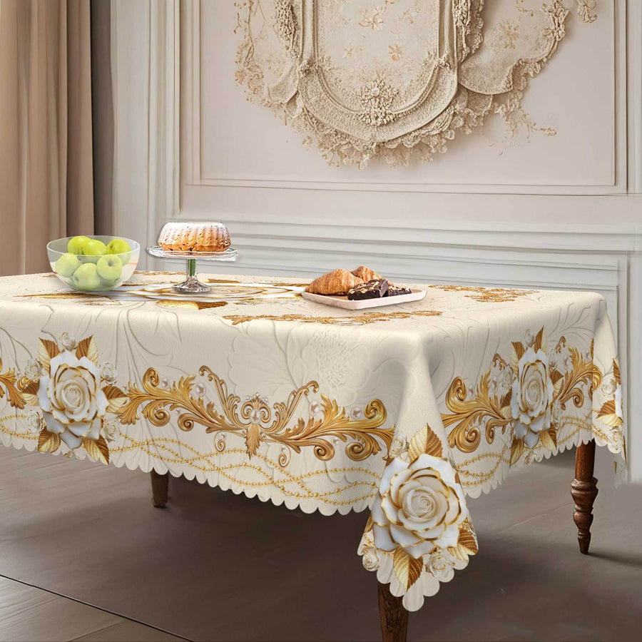 High-end Tablecloth with Rose Motif and Gold Foil Embossing