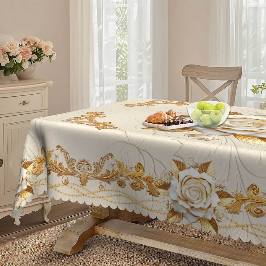 High-end Tablecloth with Rose Motif and Gold Foil Embossing