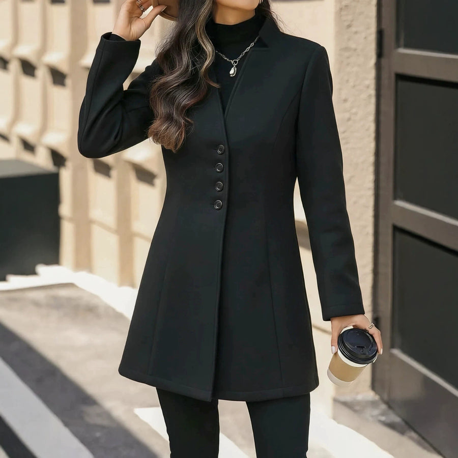 Elegant Wool Stand-Collar Trench Coat for Women