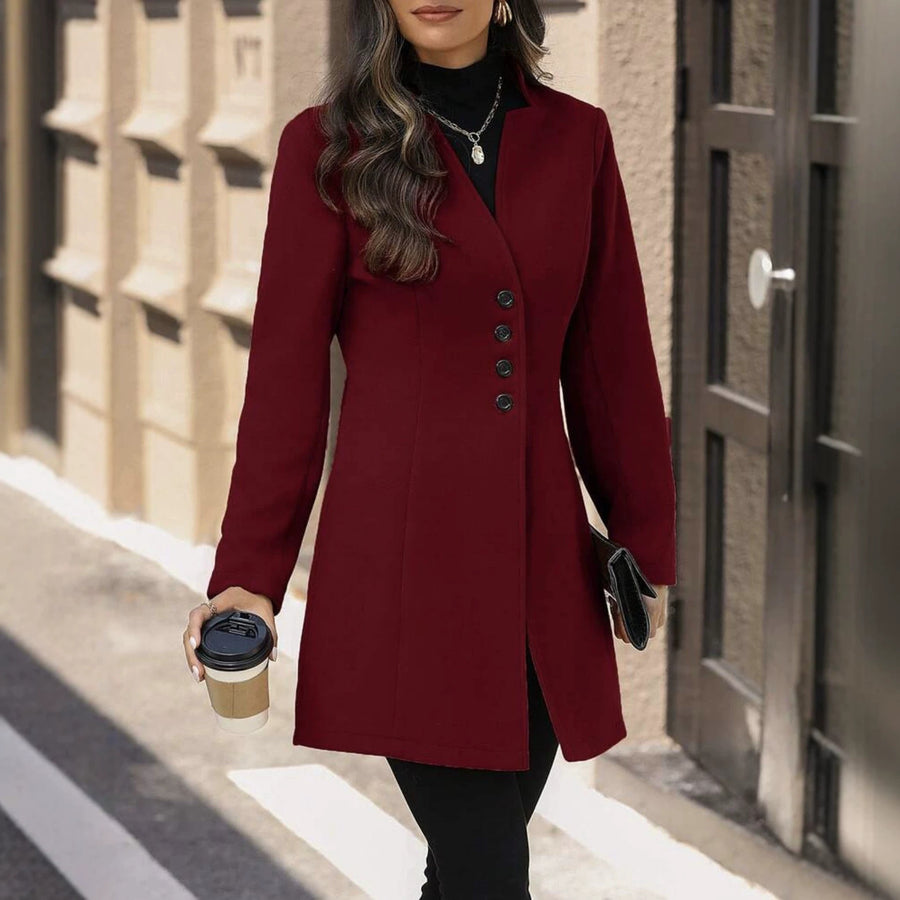 Elegant Wool Stand-Collar Trench Coat for Women