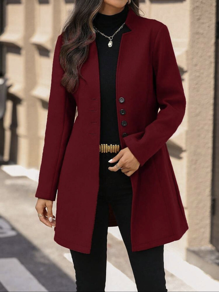 Elegant Wool Stand-Collar Trench Coat for Women