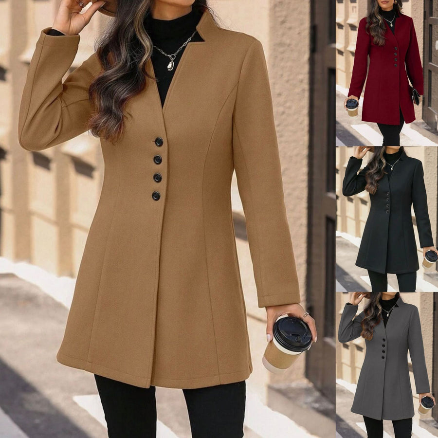 Elegant Wool Stand-Collar Trench Coat for Women