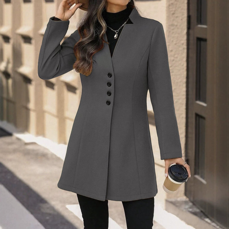 Elegant Wool Stand-Collar Trench Coat for Women