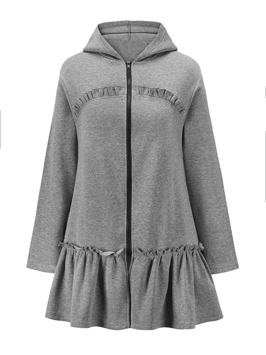 Autumn-style hoodie with wooden earflaps and slanted hem