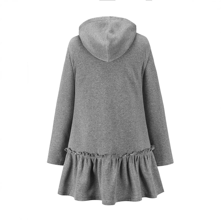 Autumn-style hoodie with wooden earflaps and slanted hem