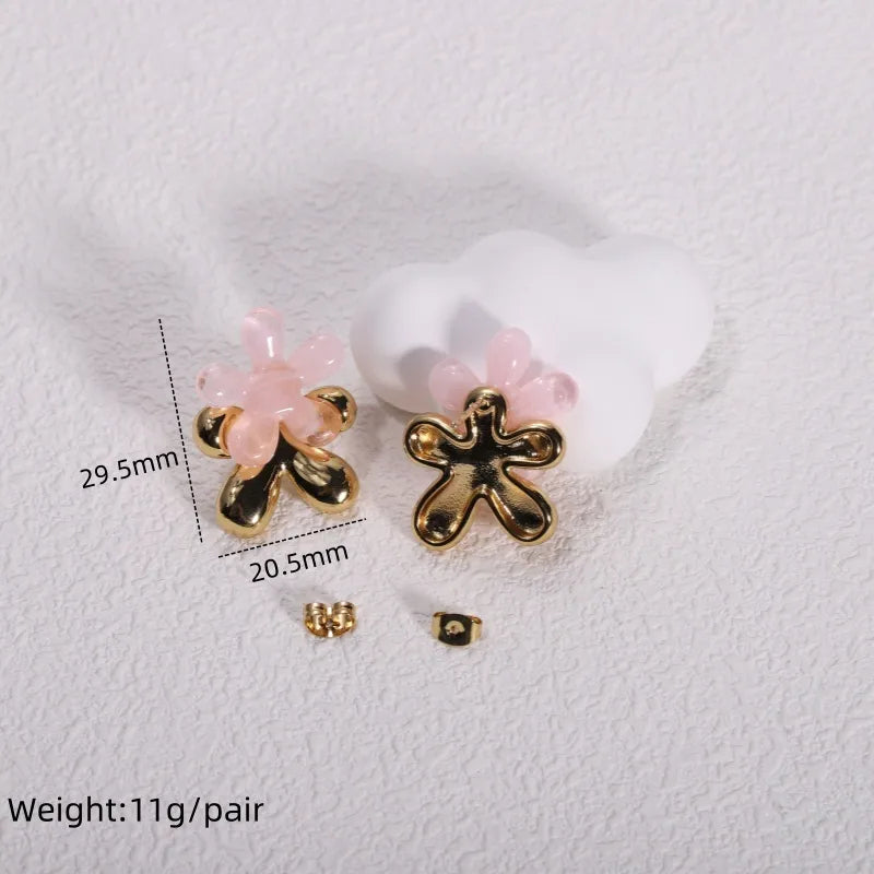 Stainless Steel Resin Tea Rose Earrings - Elegant Fashion Accessory