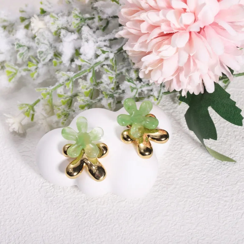 Stainless Steel Resin Tea Rose Earrings - Elegant Fashion Accessory