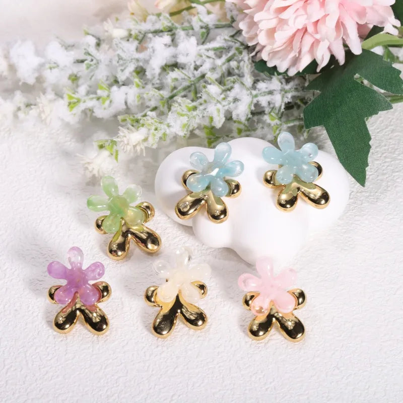 Stainless Steel Resin Tea Rose Earrings - Elegant Fashion Accessory