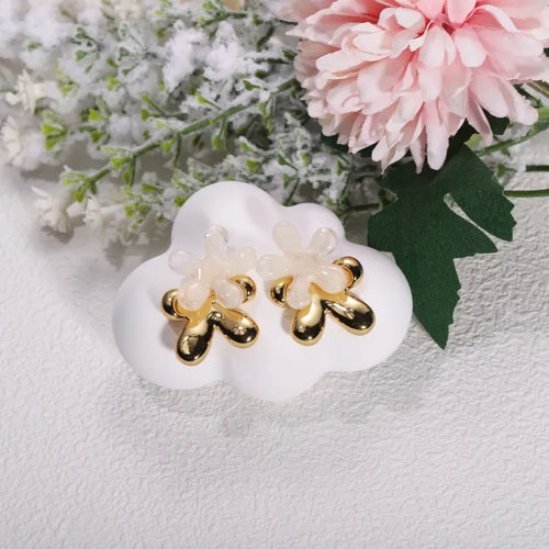 Stainless Steel Resin Tea Rose Earrings - Elegant Fashion Accessory