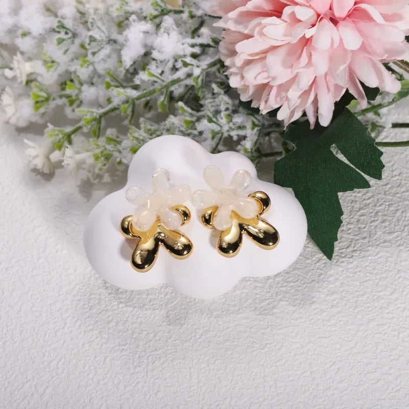 Stainless Steel Resin Tea Rose Earrings - Elegant Fashion Accessory