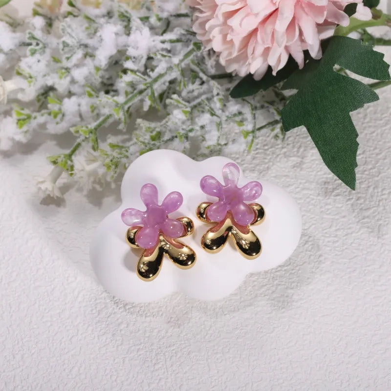 Stainless Steel Resin Tea Rose Earrings - Elegant Fashion Accessory