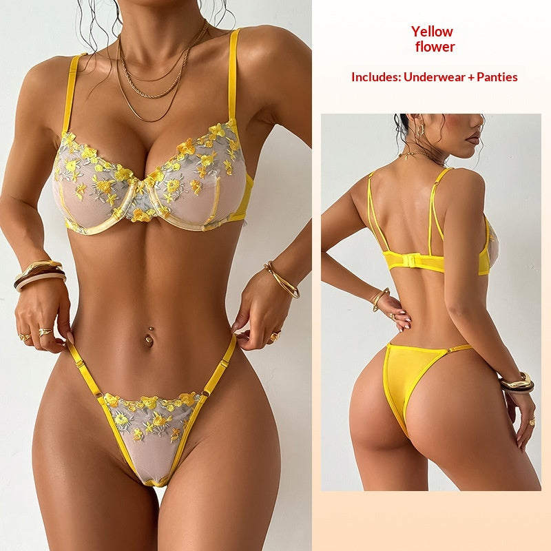 Memory Soft Steel Ring Embroidered Lace Lingerie Set