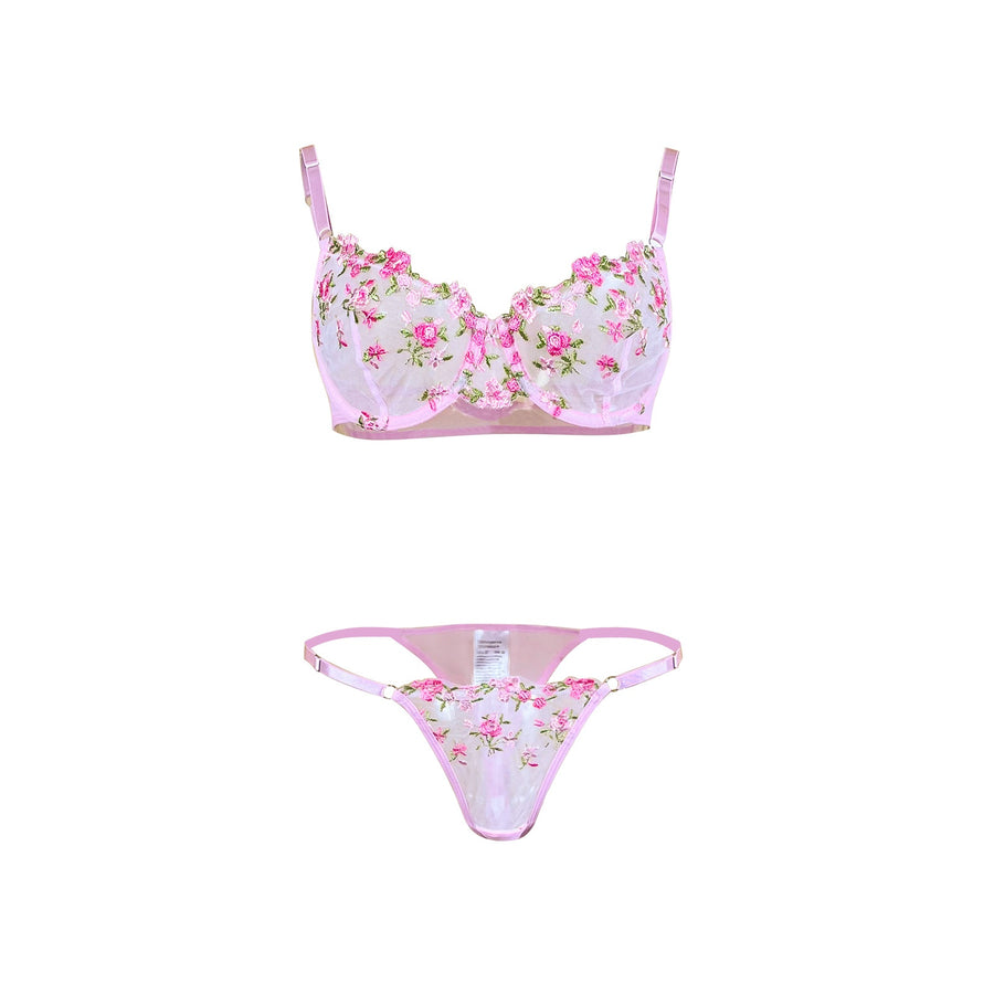 Memory Soft Steel Ring Embroidered Lace Lingerie Set