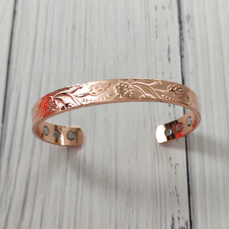 Adjustable Floral Purplish-red Copper Magnetic Bracelet
