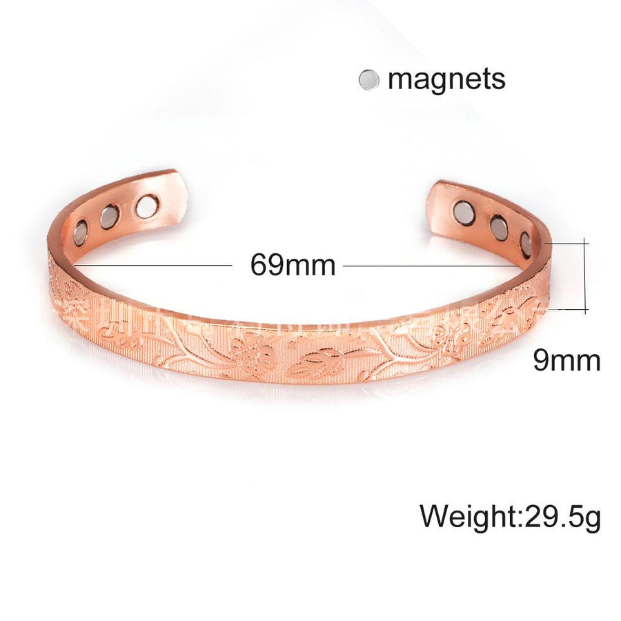 Adjustable Floral Purplish-red Copper Magnetic Bracelet
