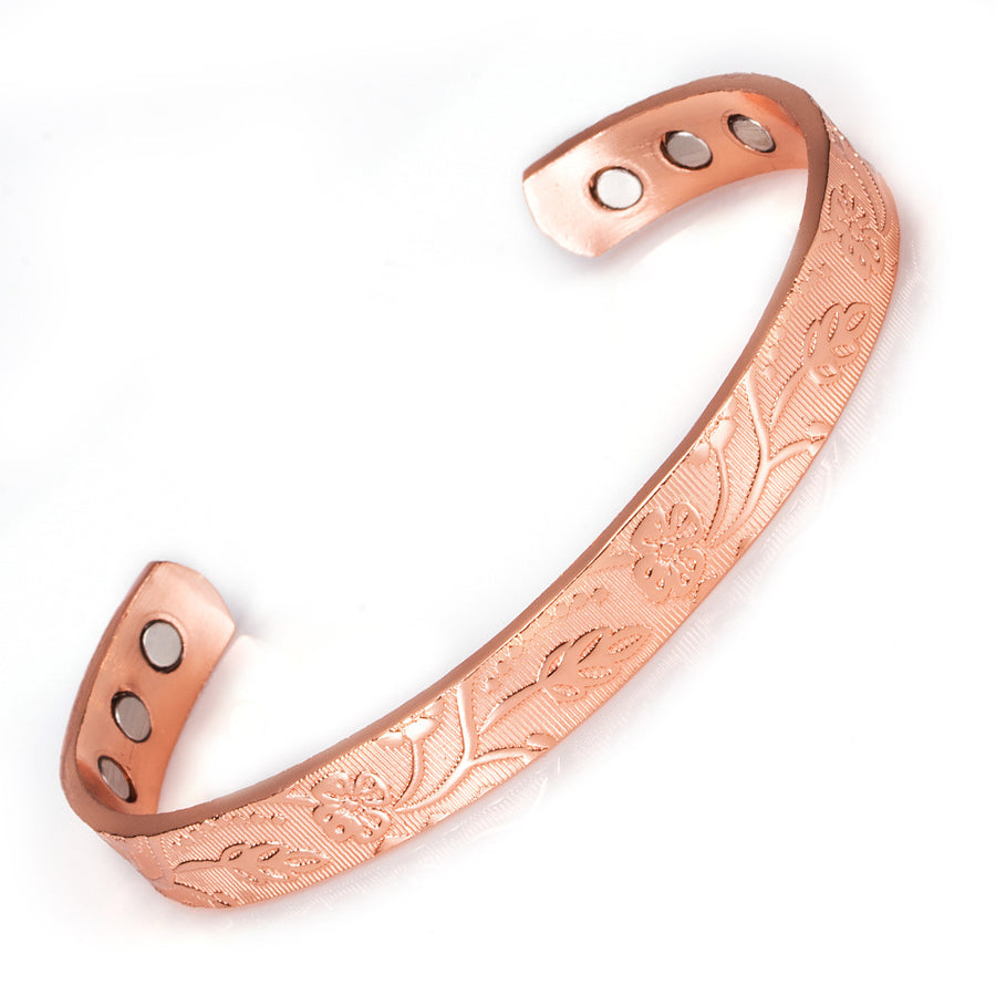 Adjustable Floral Purplish-red Copper Magnetic Bracelet